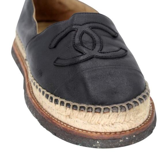 Chanel Espadrille 38 Lambskin Leather Rubber Platform Cc Flats CC-0707N-0012 - Picture 8 of 10